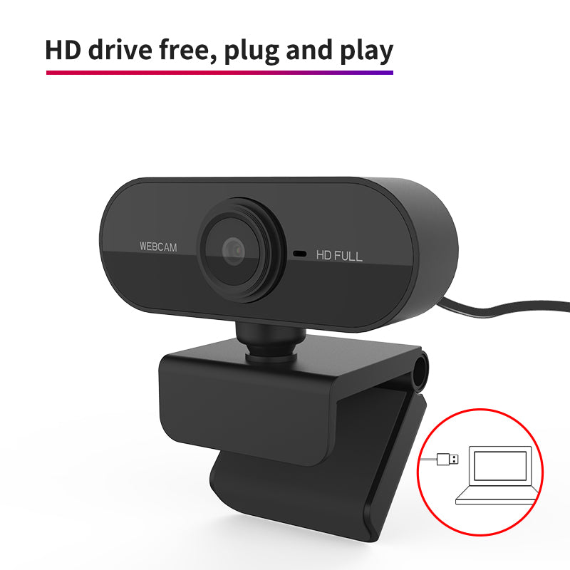 Black webcam with USB connection icon on a white background
